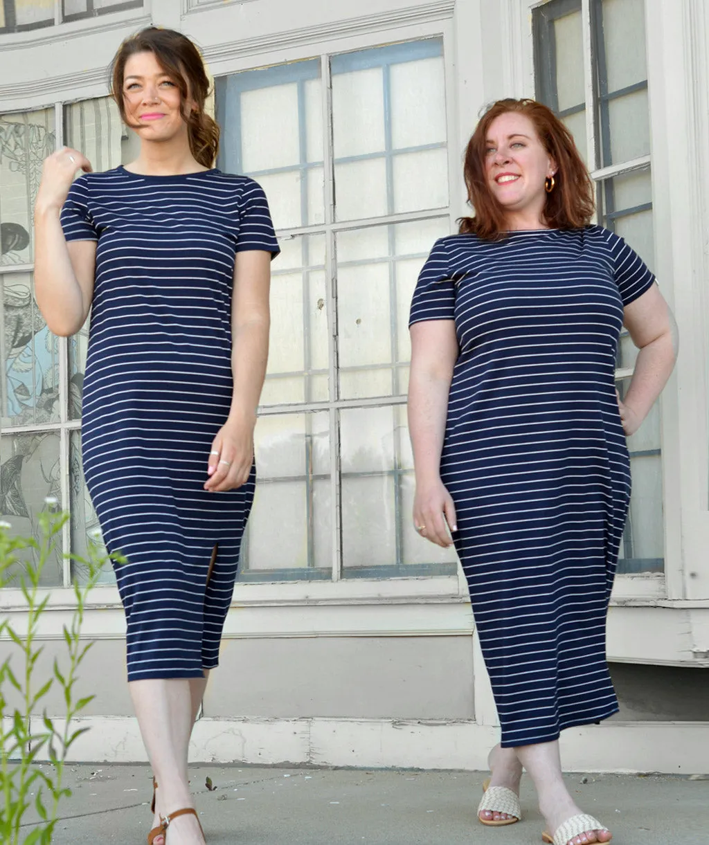 ALEJA boxy stripe dress in Navy