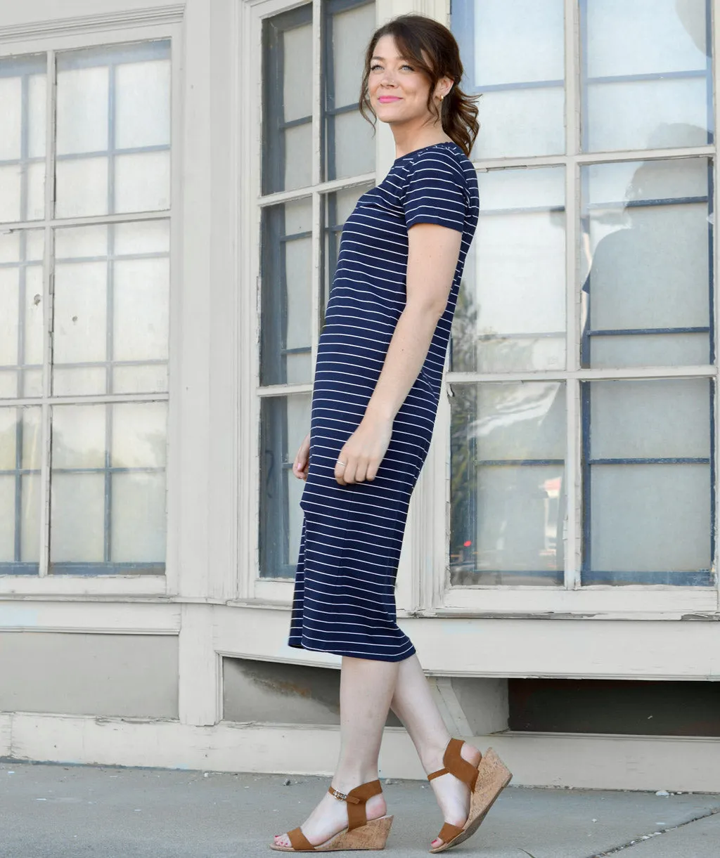 ALEJA boxy stripe dress in Navy