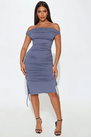 Amelia Ruched Midi Dress - Slate Grey