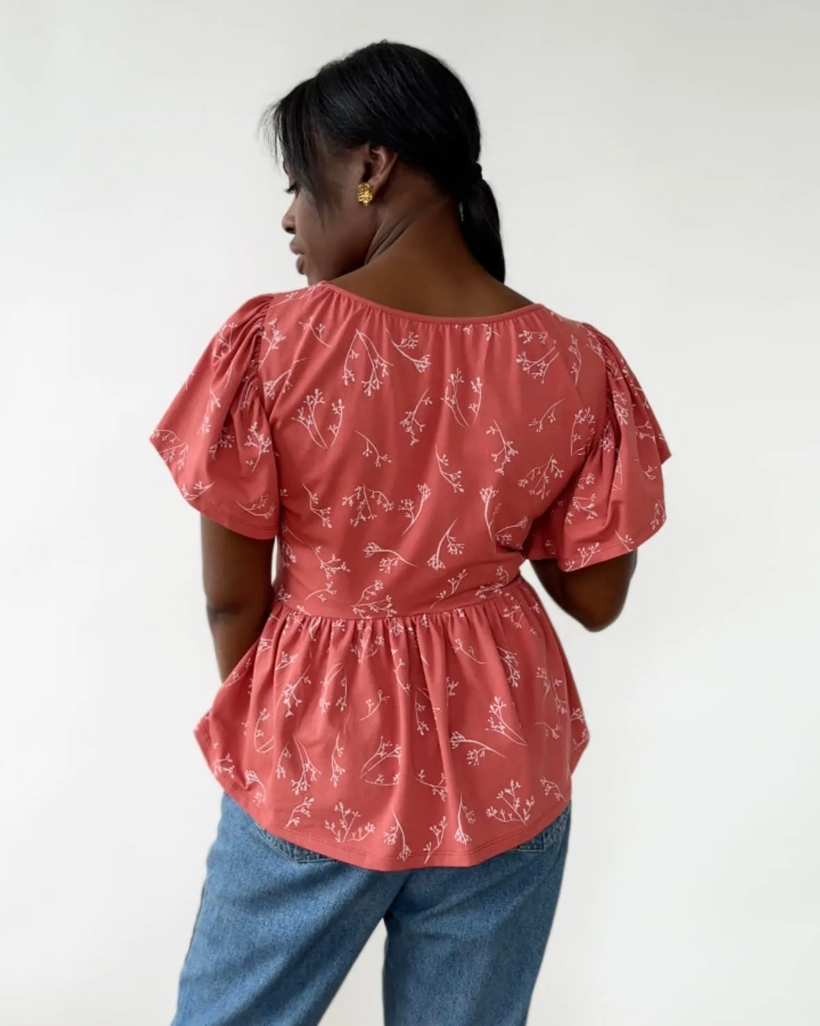 ARABELLA printed top in Pink Rust/White