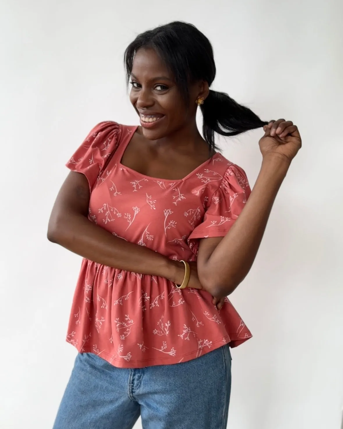 ARABELLA printed top in Pink Rust/White