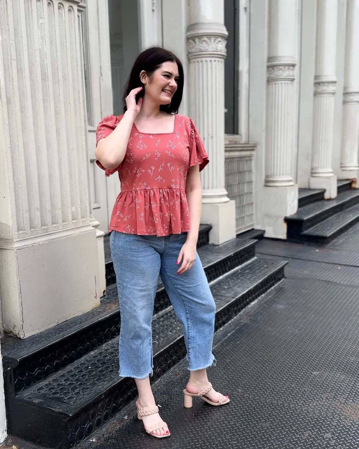 ARABELLA printed top in Pink Rust/White