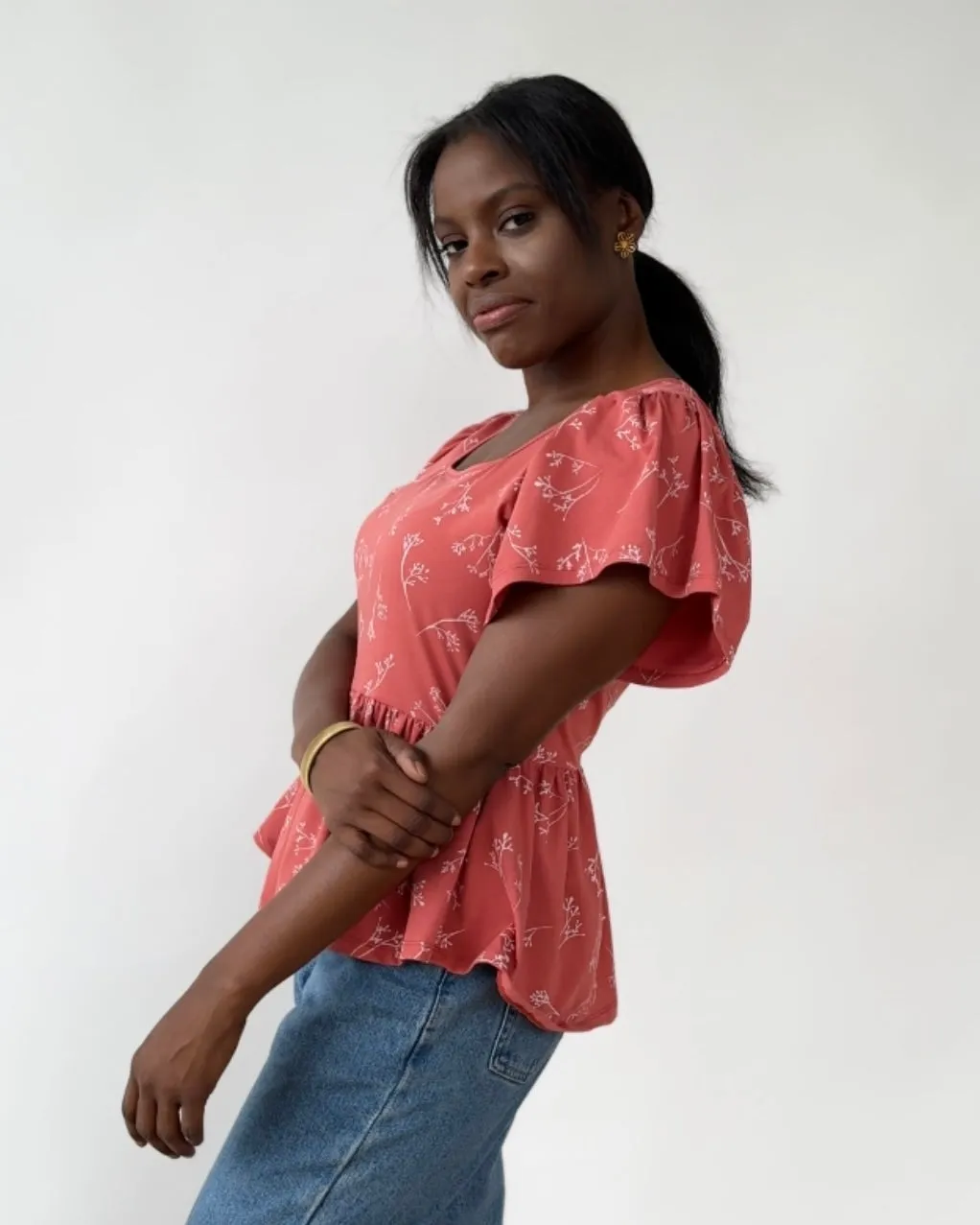 ARABELLA printed top in Pink Rust/White