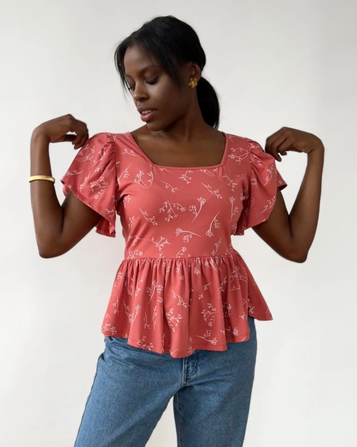 ARABELLA printed top in Pink Rust/White