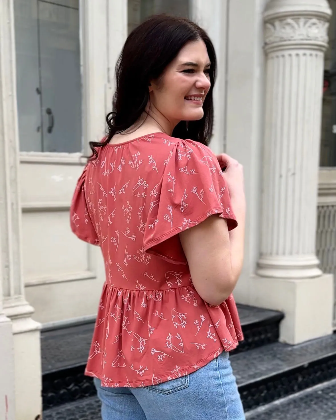 ARABELLA printed top in Pink Rust/White
