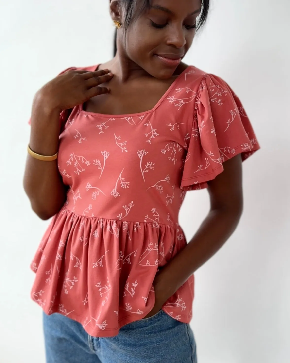 ARABELLA printed top in Pink Rust/White