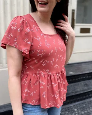 ARABELLA printed top in Pink Rust/White