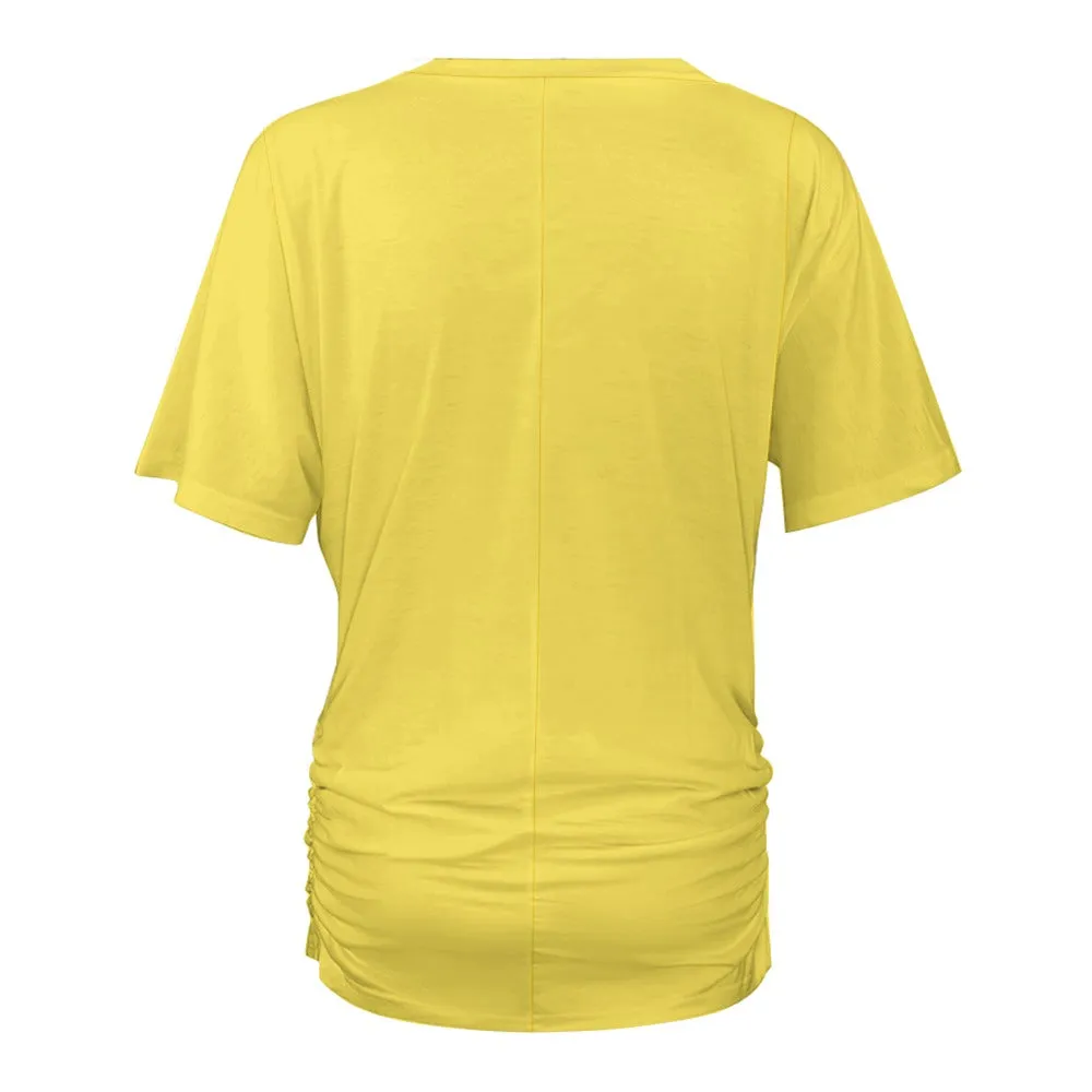 Assorted Spring Colors V-neck pleated T-shirt