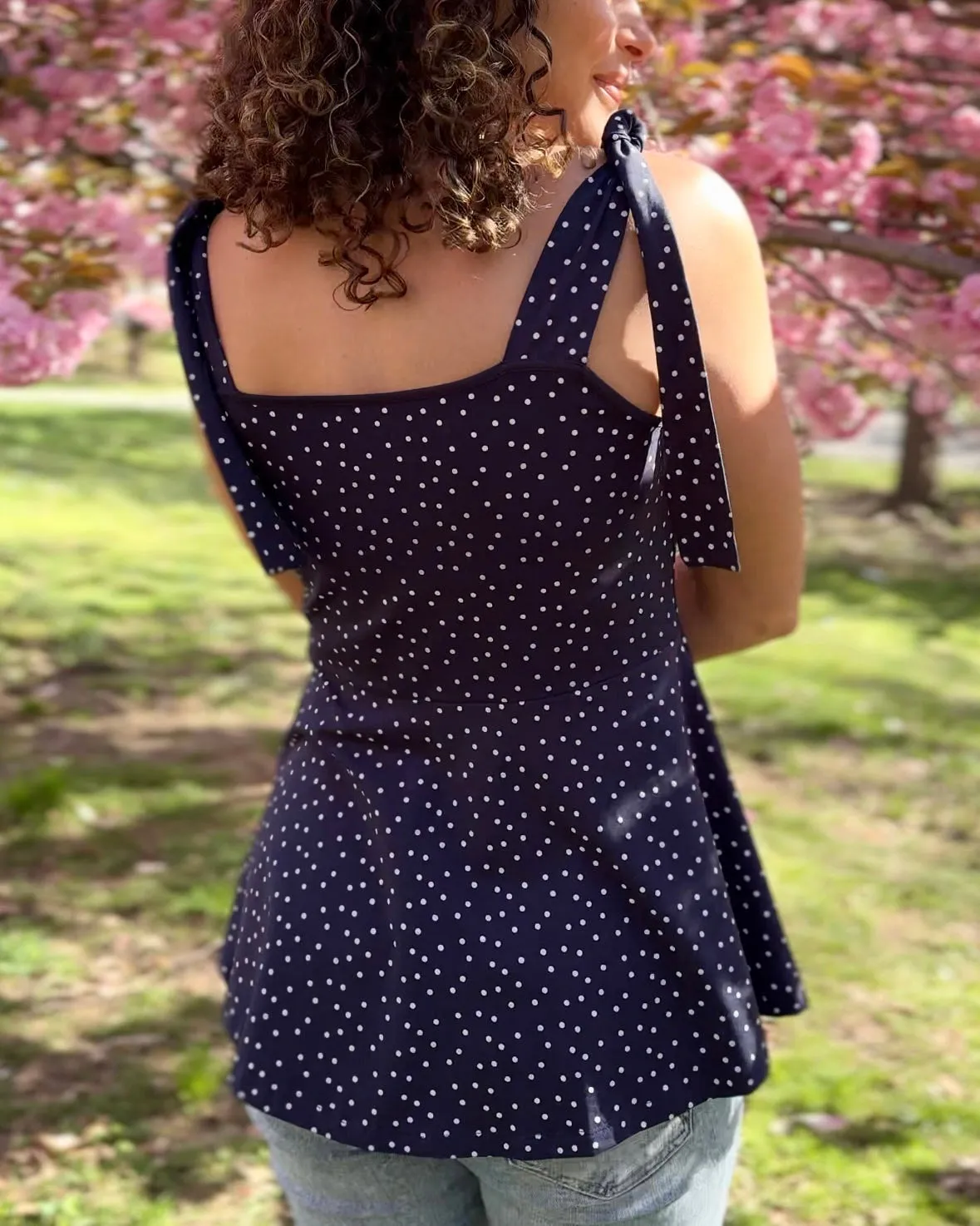 AZALEE polka dot top in Navy/White