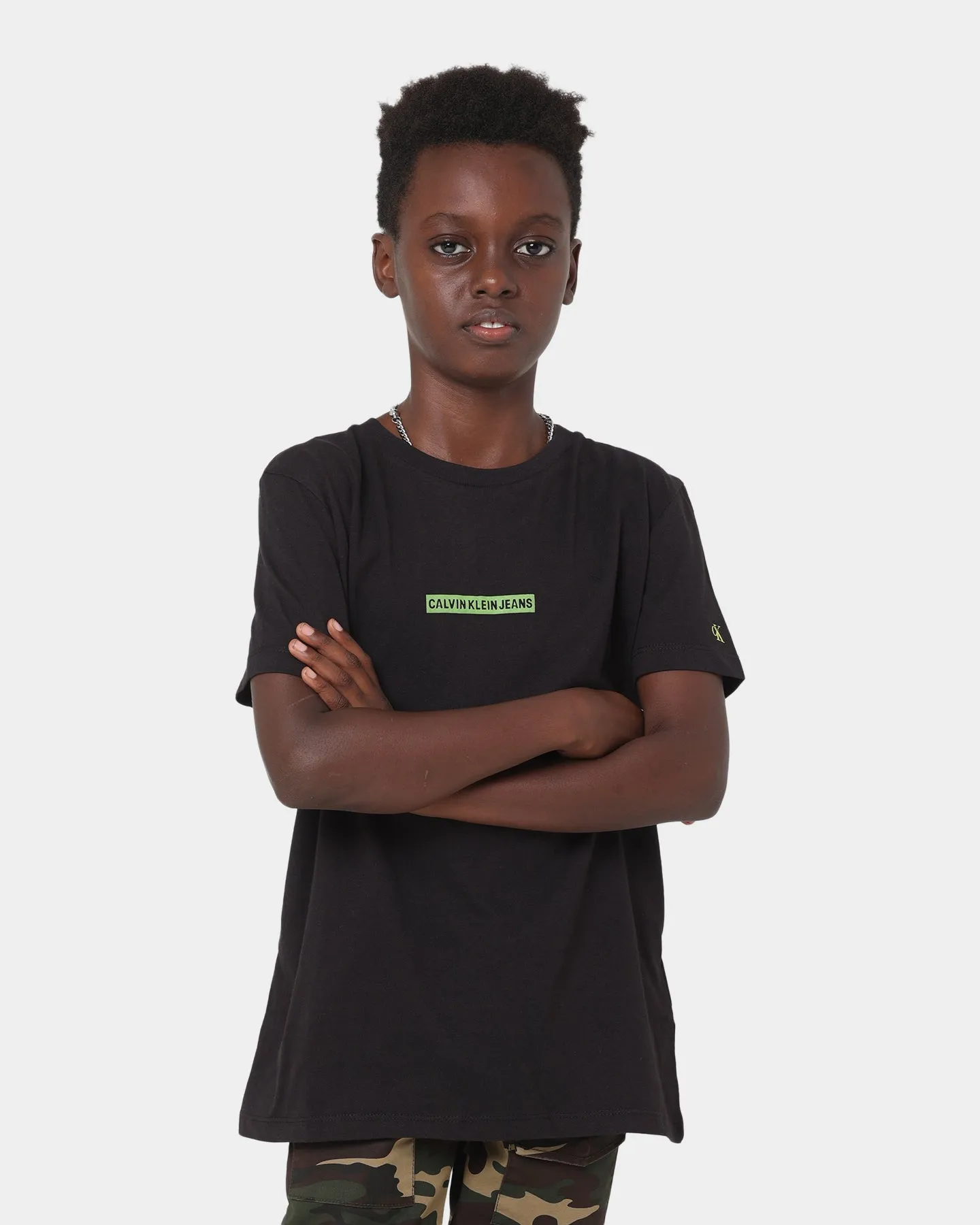 Calvin Klein Kids' Micro Flock Logo Fitted T-Shirt Black