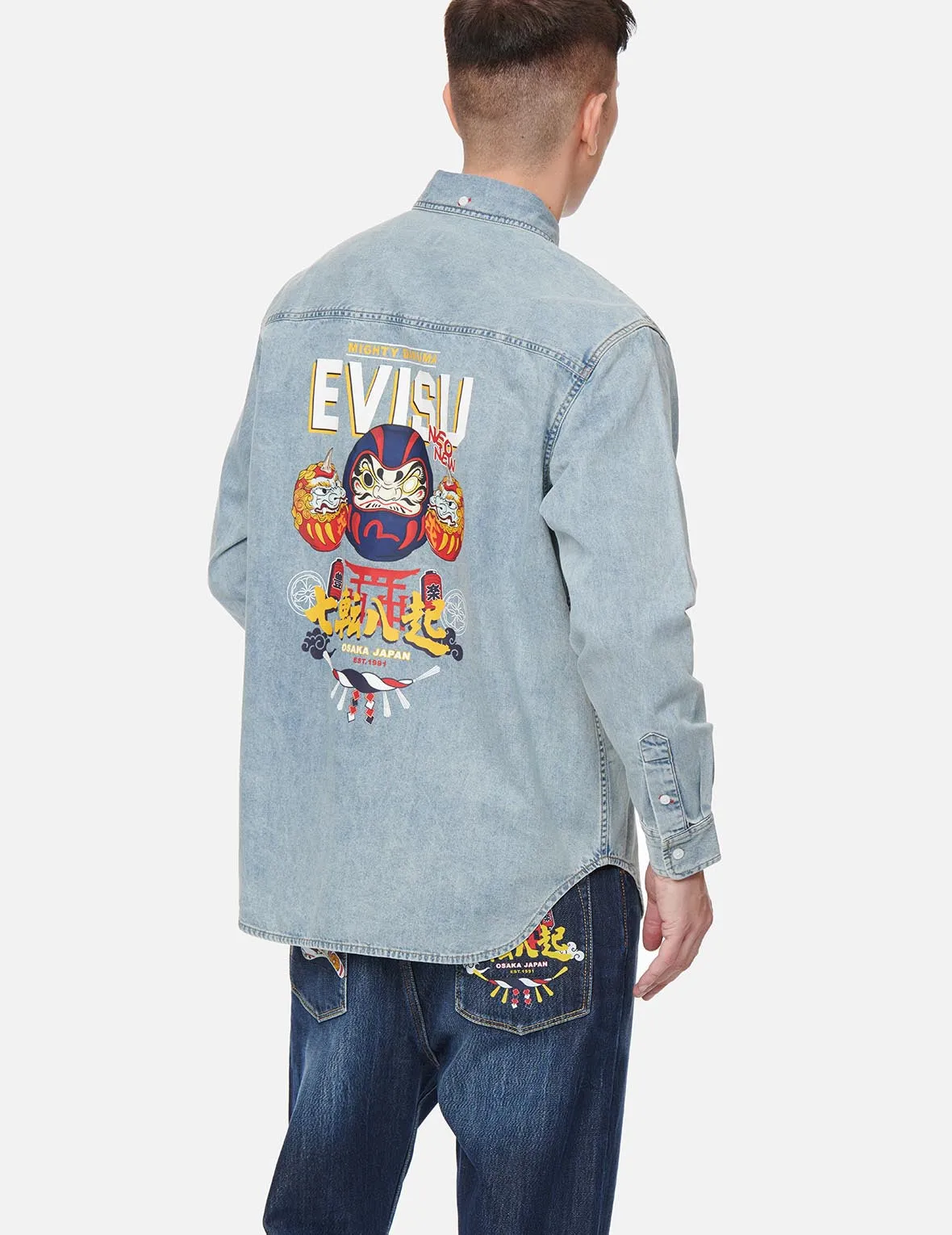 Daruma Buddies Print Denim Shirt