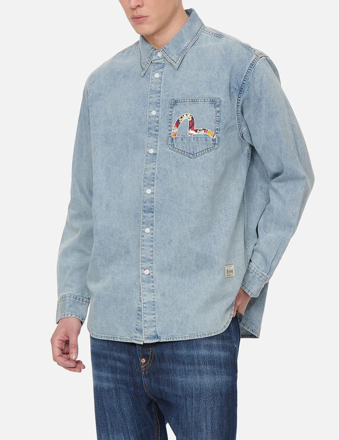 Daruma Buddies Print Denim Shirt