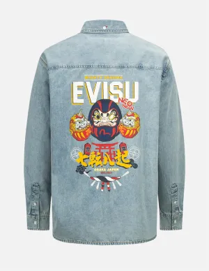 Daruma Buddies Print Denim Shirt