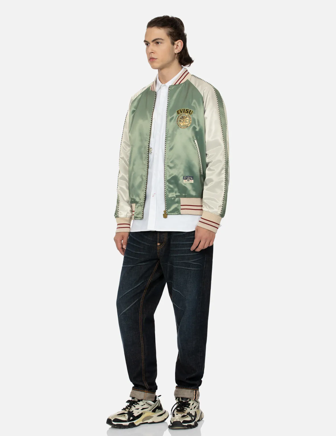 Kamon Brocade Appliqué and Carp Embrodiery Relax Fit Souvenir Jacket