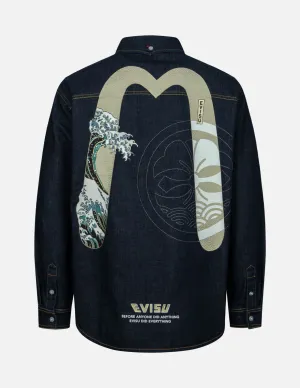 Kamon Stitching and The Great Wave Daicock Print Relax Fit Denim Shirt