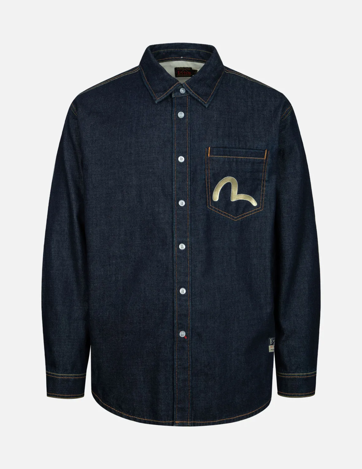 Kamon Stitching and The Great Wave Daicock Print Relax Fit Denim Shirt