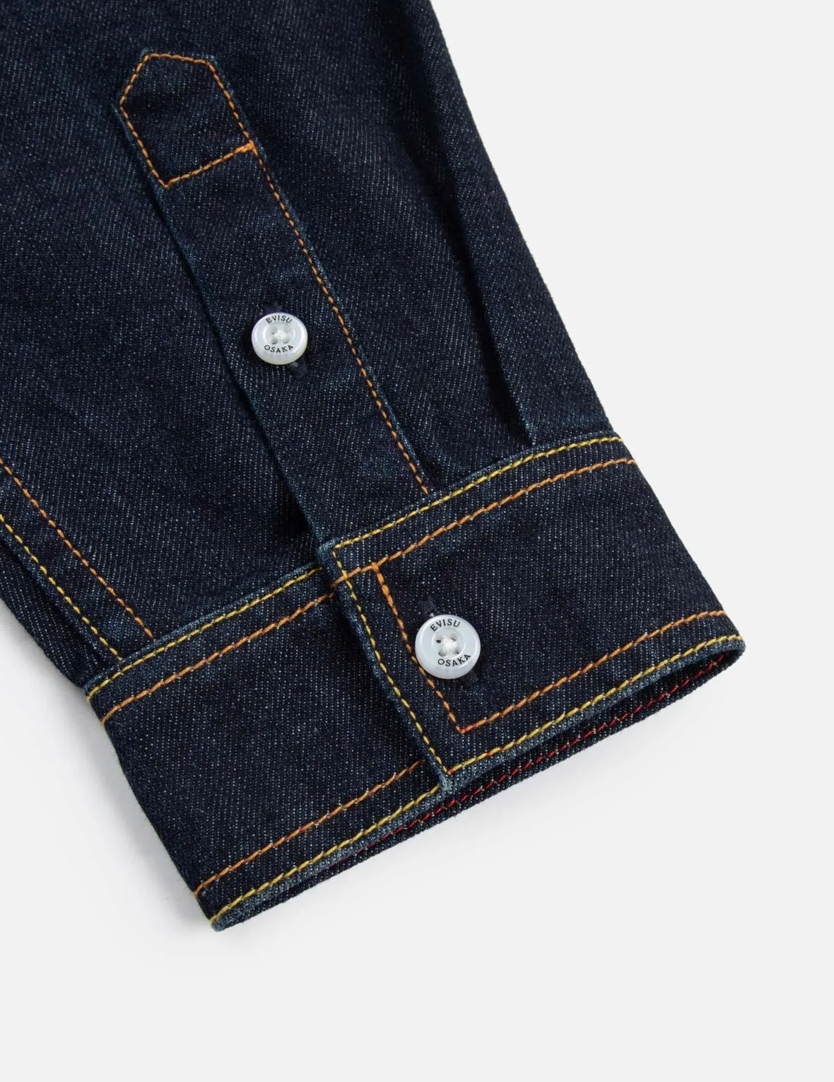 Kamon Stitching and The Great Wave Daicock Print Relax Fit Denim Shirt