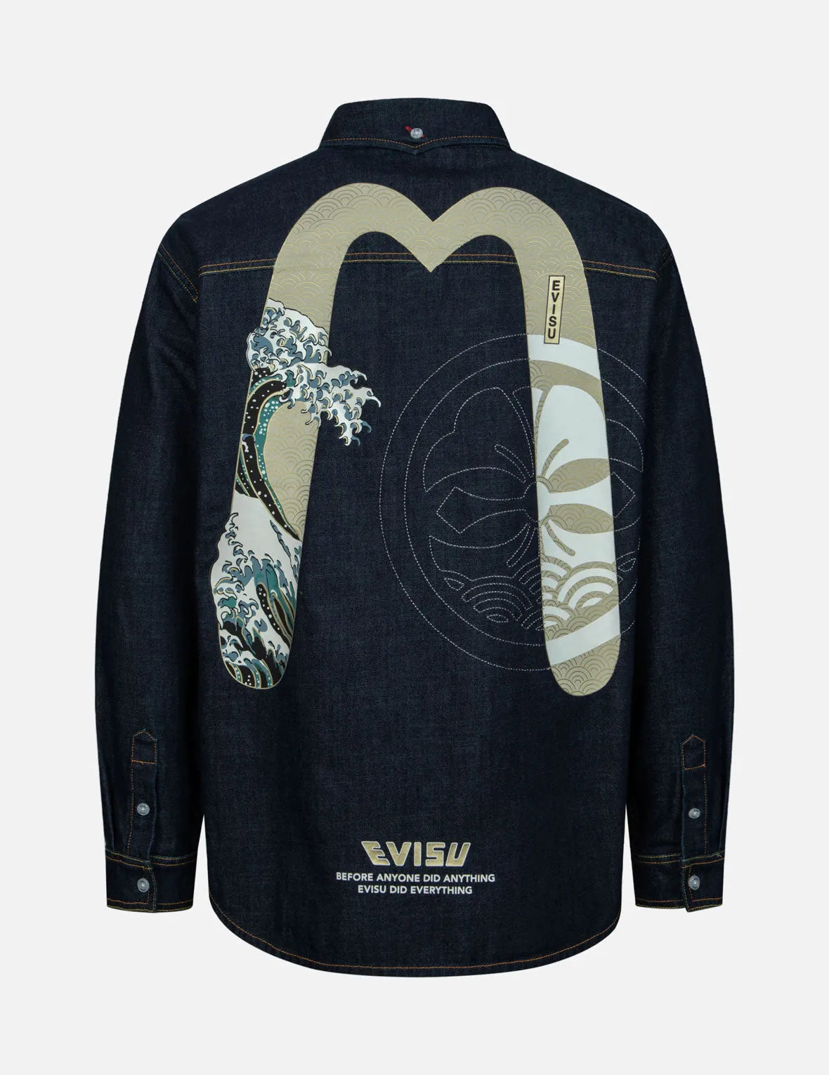 Kamon Stitching and The Great Wave Daicock Print Relax Fit Denim Shirt