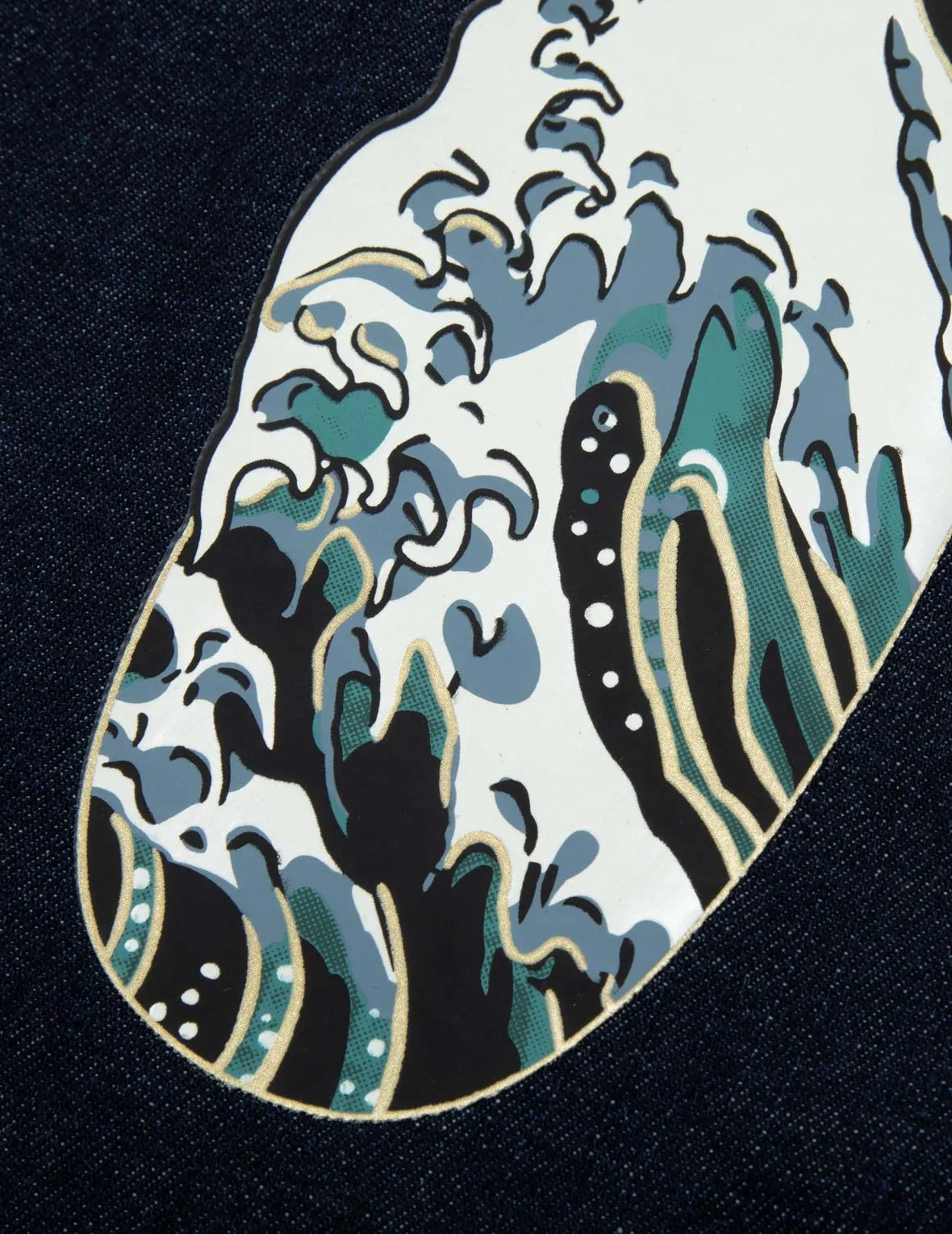 Kamon Stitching and The Great Wave Daicock Print Relax Fit Denim Shirt