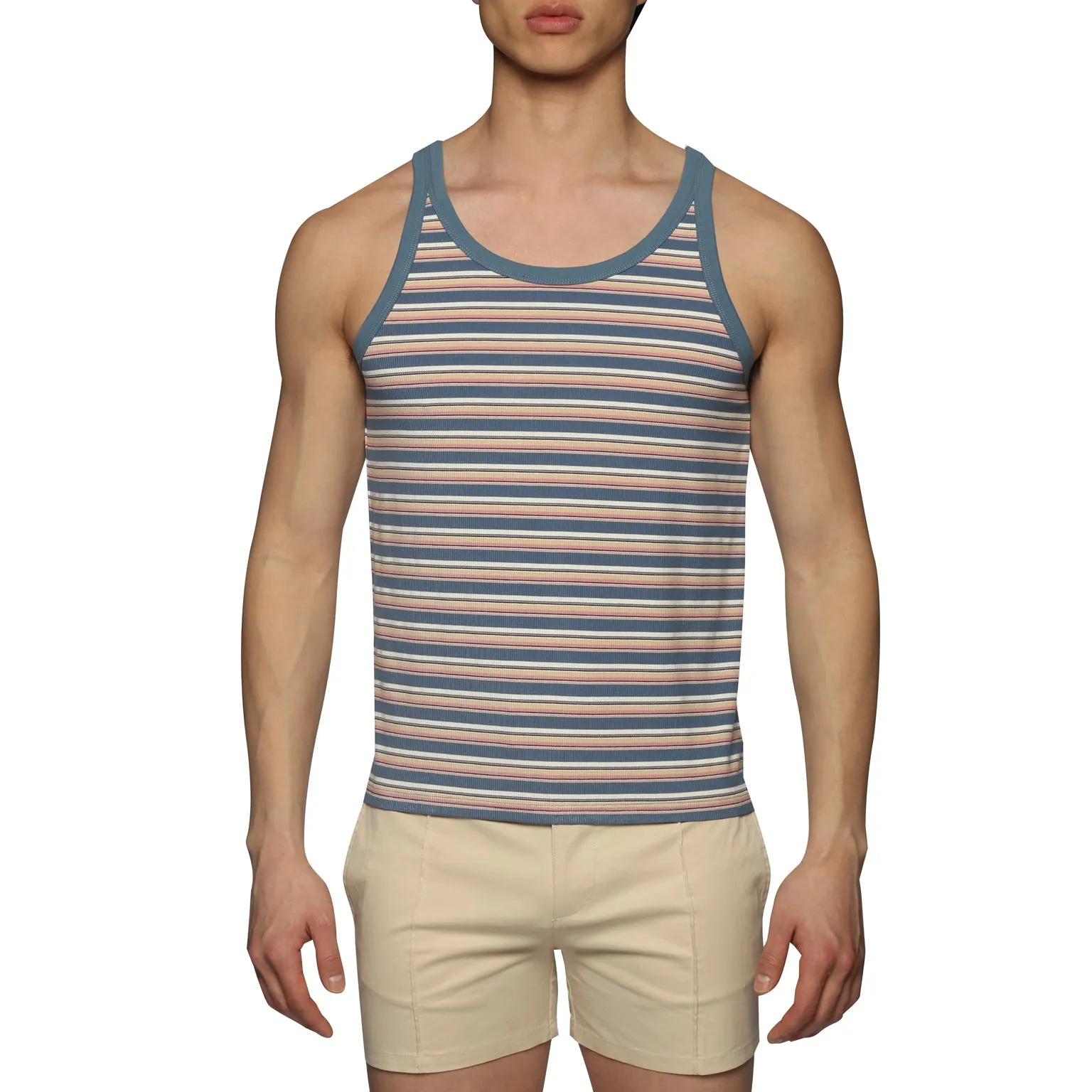 Light Blue Stripe Roma Yarn Dye Tank