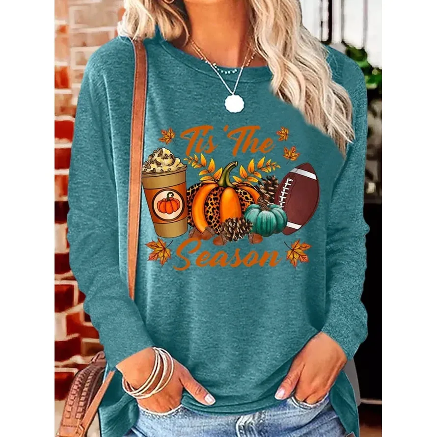 Pumpkin Spice 'Tis The Season' Cozy Fall Long Sleeve Tee for Women
