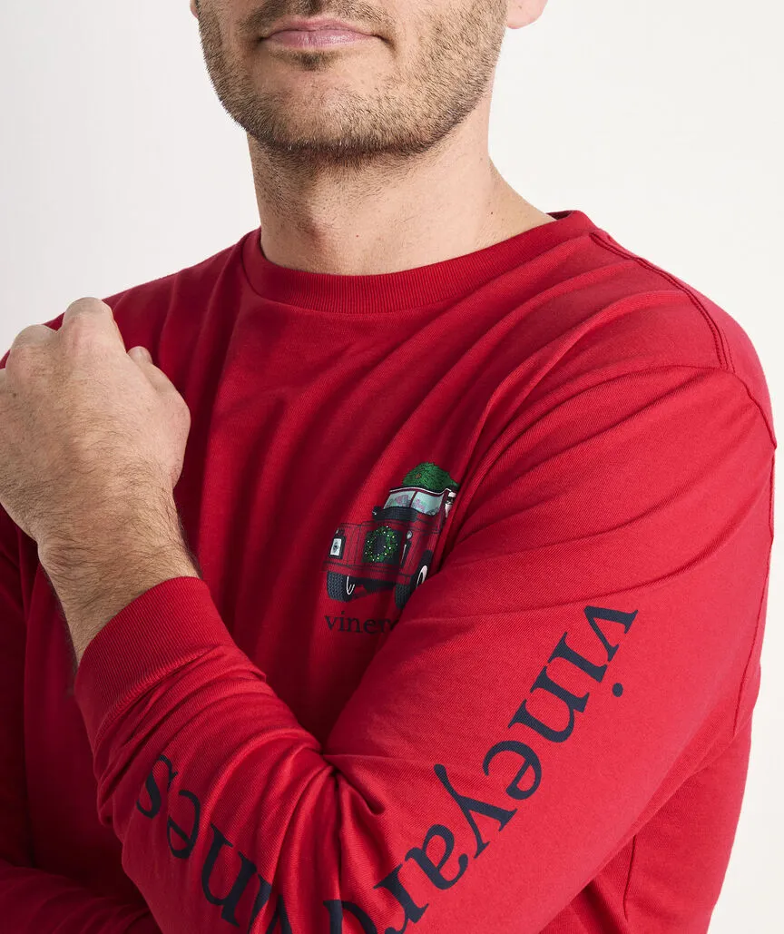 Santa Rover Long Sleeve Pocket Tee in Red Velvet by Vineyard Vines