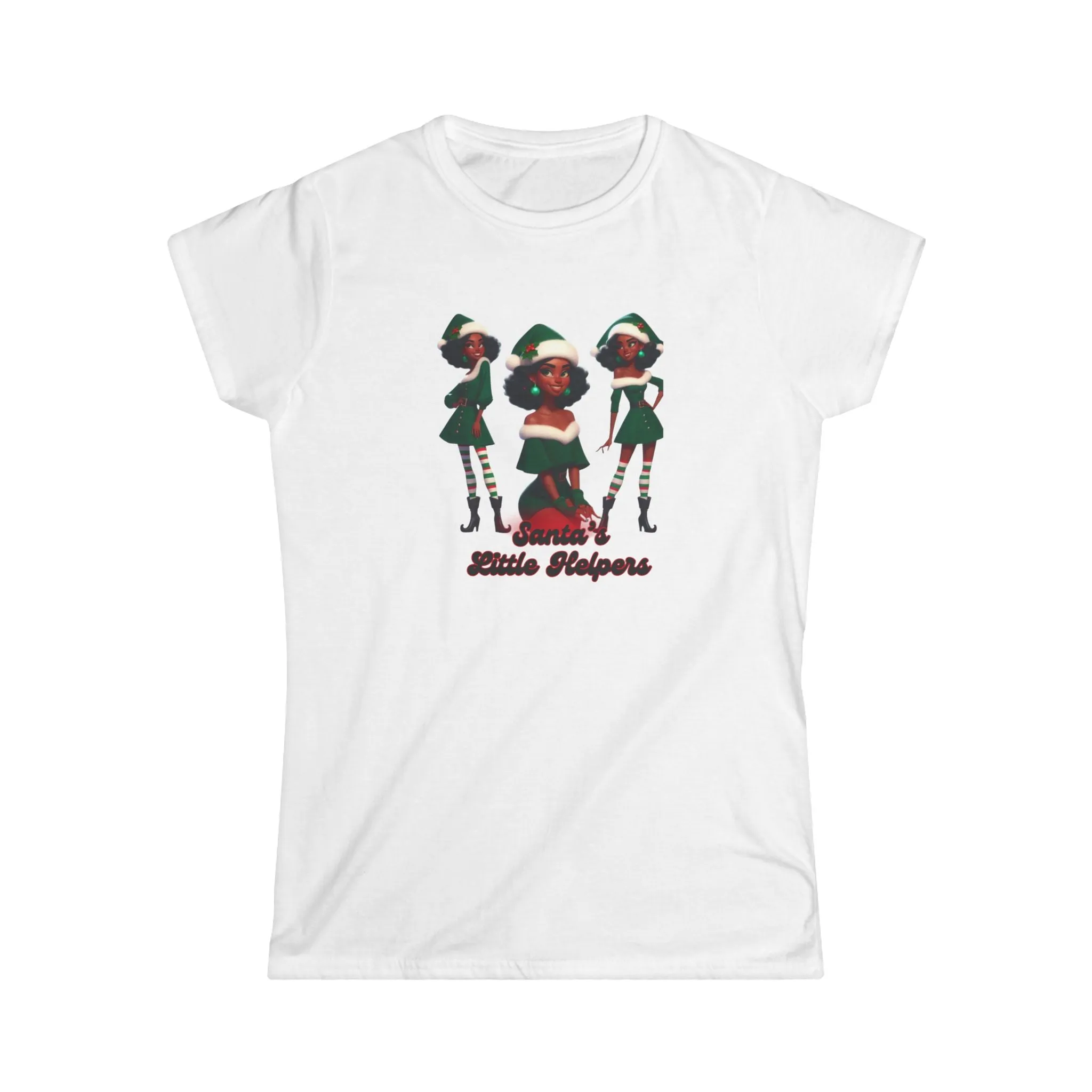 Santa's Helpers Graphic T-Shirt, Elf Models Women's Softstyle Tee, Christmas Shirt, Holiday Top, Festive Apparel
