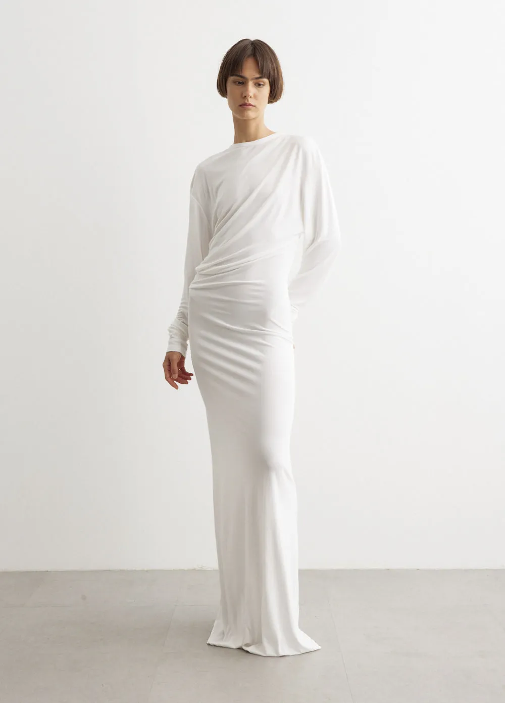 Side Cowl Long Sleeve Dress
