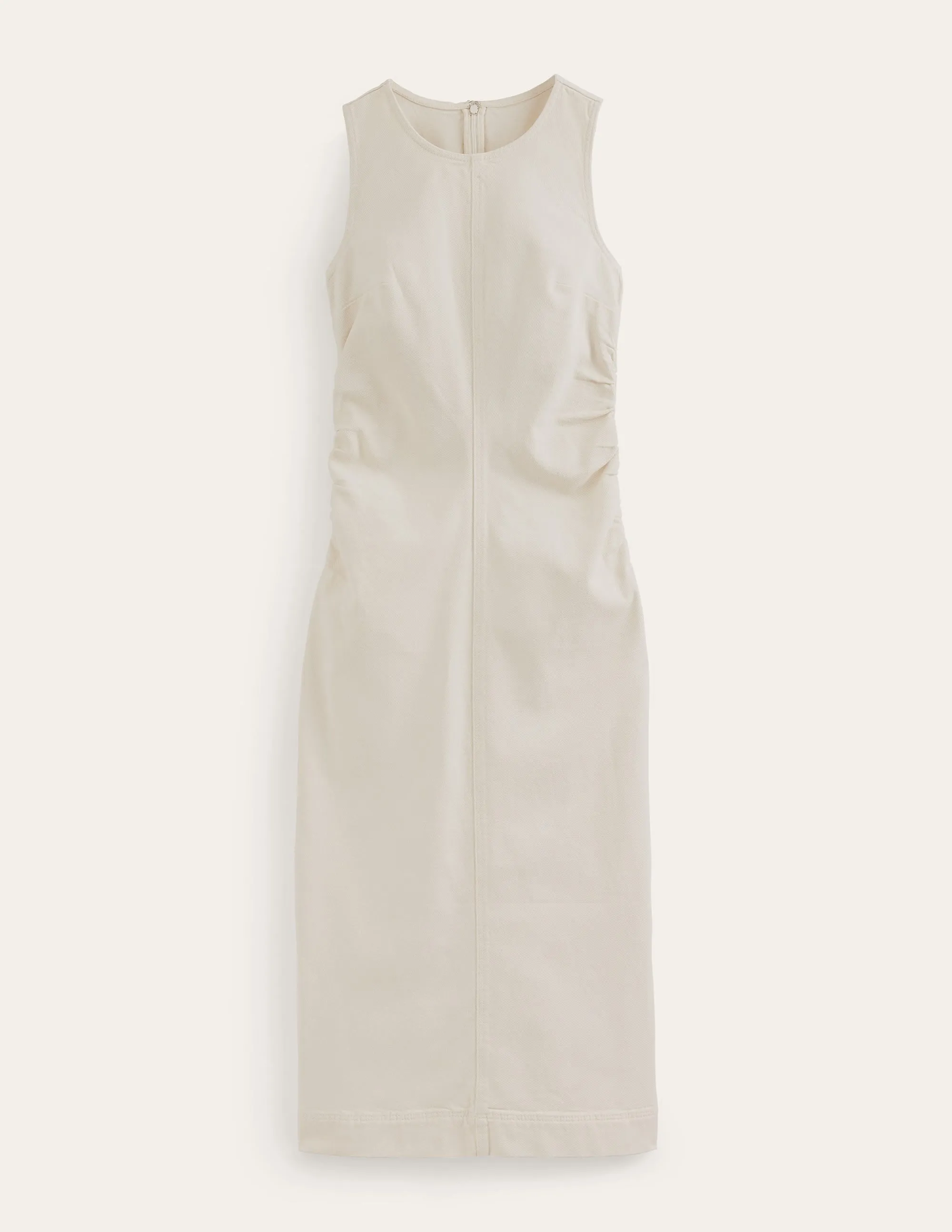 Side Ruched Column Midi Dress-Ecru Denim