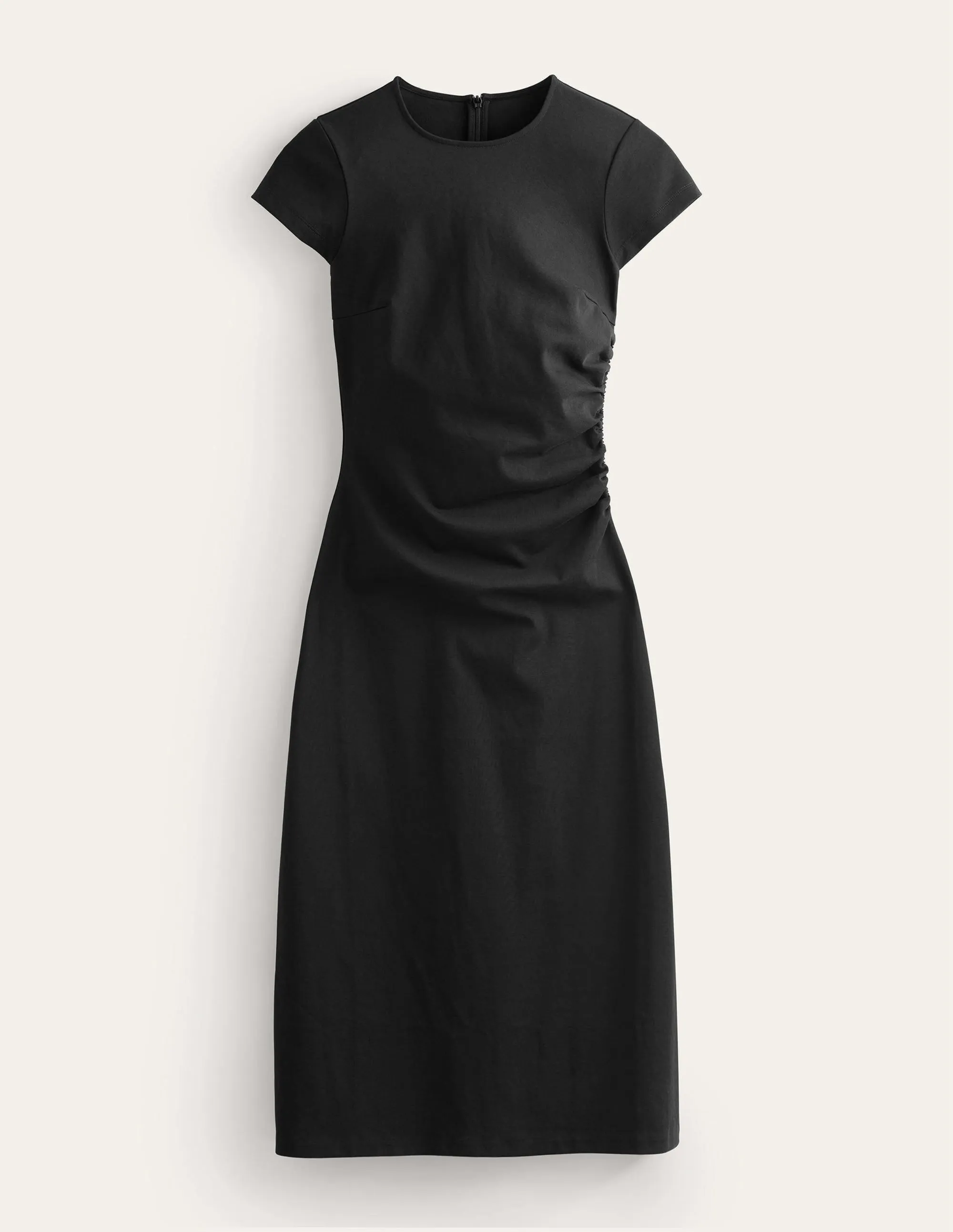 Side Ruched Jersey Midi Dress-Black