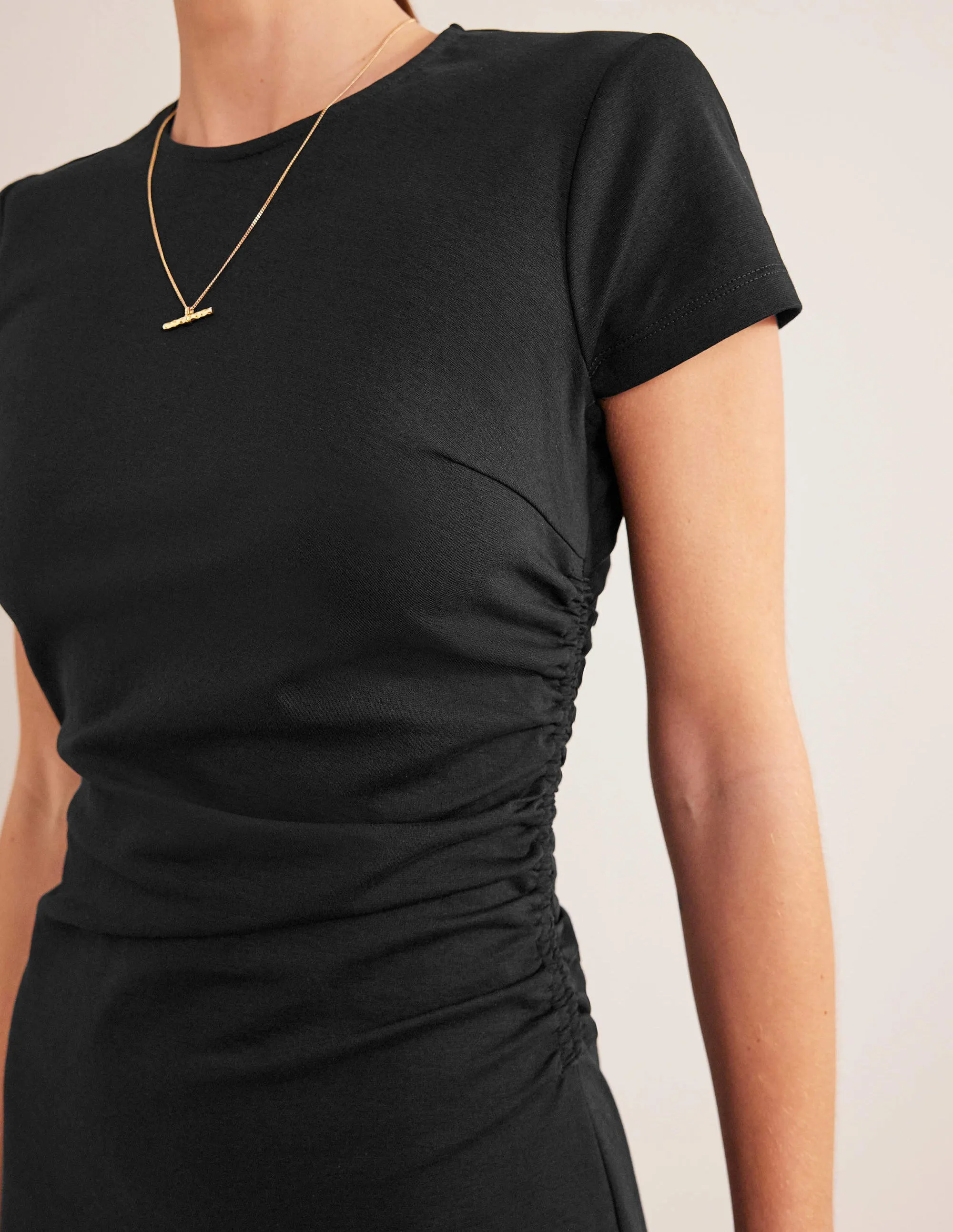 Side Ruched Jersey Midi Dress-Black