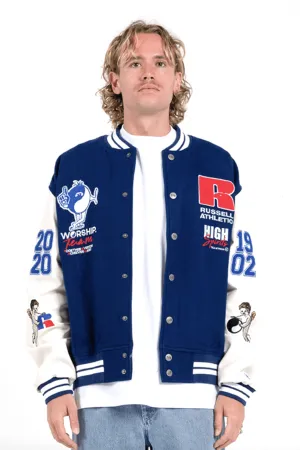 WORSHIP SUPPLIES TEAM SPIRIT LETTERMAN JACKET - LEVITATION BLUE